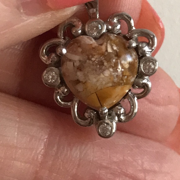 Sterling Silver Australian Jasper & White Topaz Heart Pendant - Picture 9 of 11